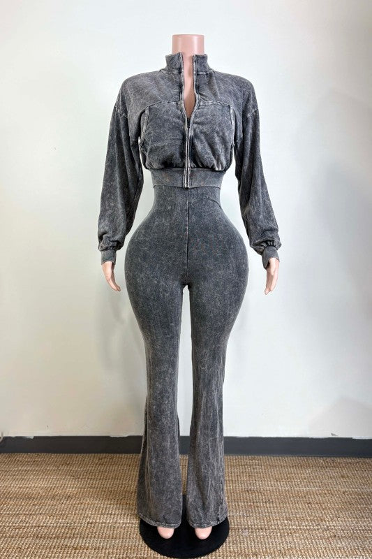 Mineral wash jacket and stack pants jumpsuit