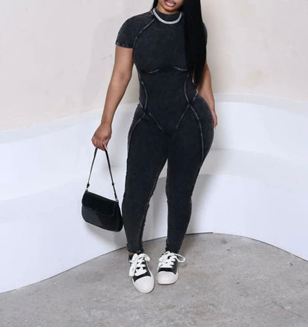 Ribbed shortsleeved jumpsuit