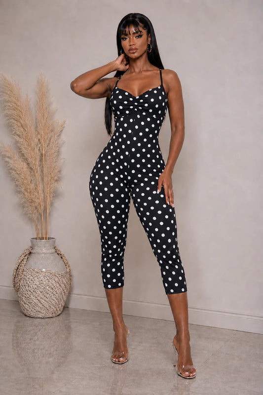 Polka dot capri rompers
