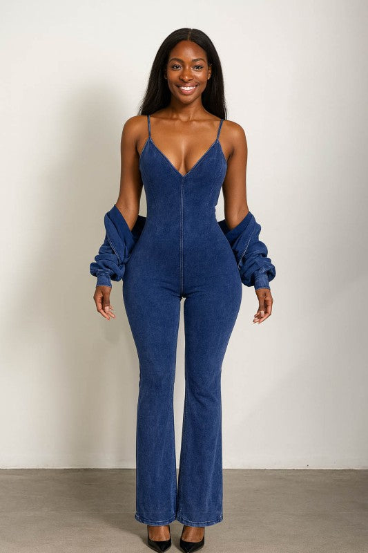 Mineral wash jacket and stack pants jumpsuit