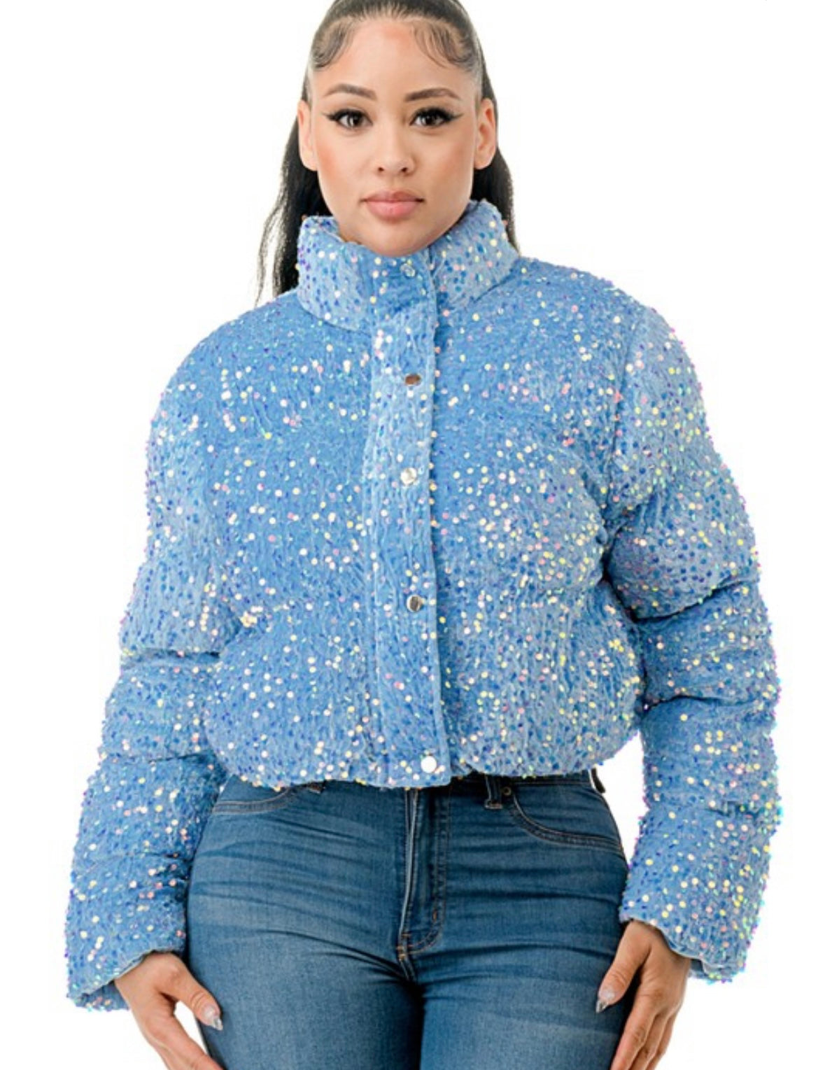 Sequin puffer coat