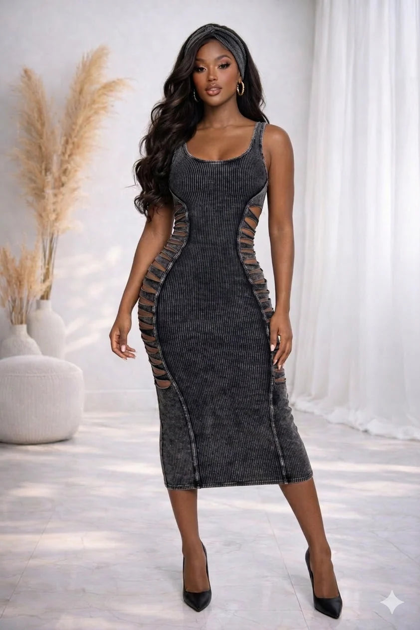 Mineral wash dress with headband