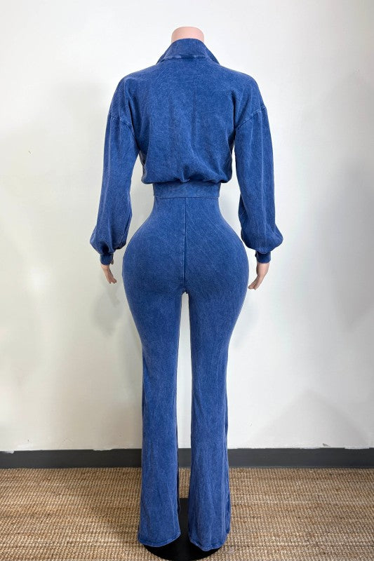 Mineral wash jacket and stack pants jumpsuit