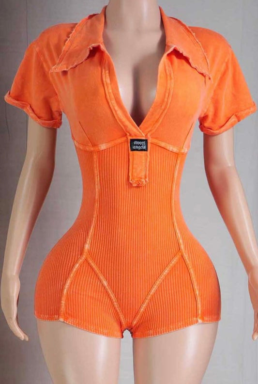 Mineral wash collar romper
