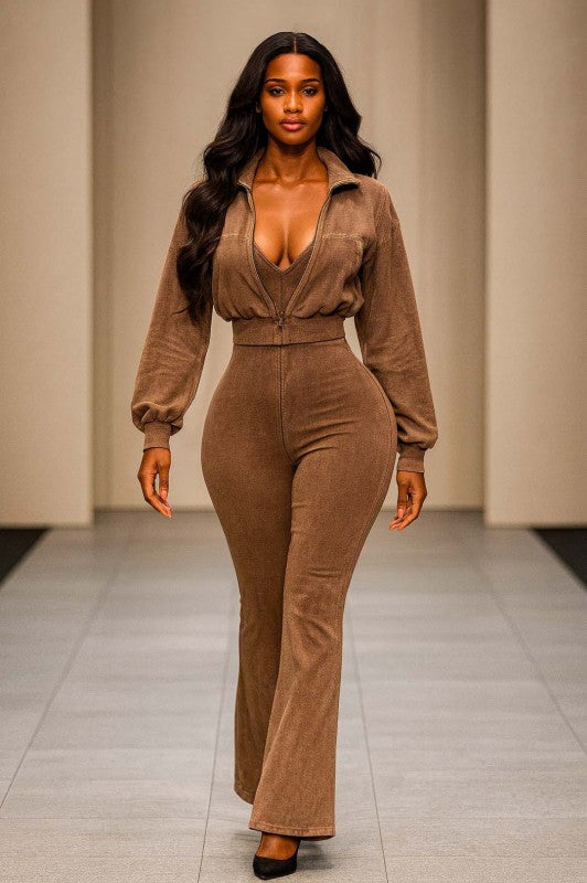 Mineral wash jacket and stack pants jumpsuit