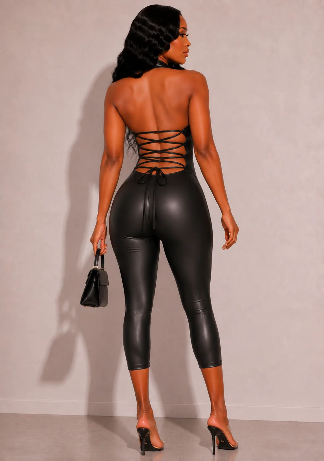 Leather Capri jumpsuit