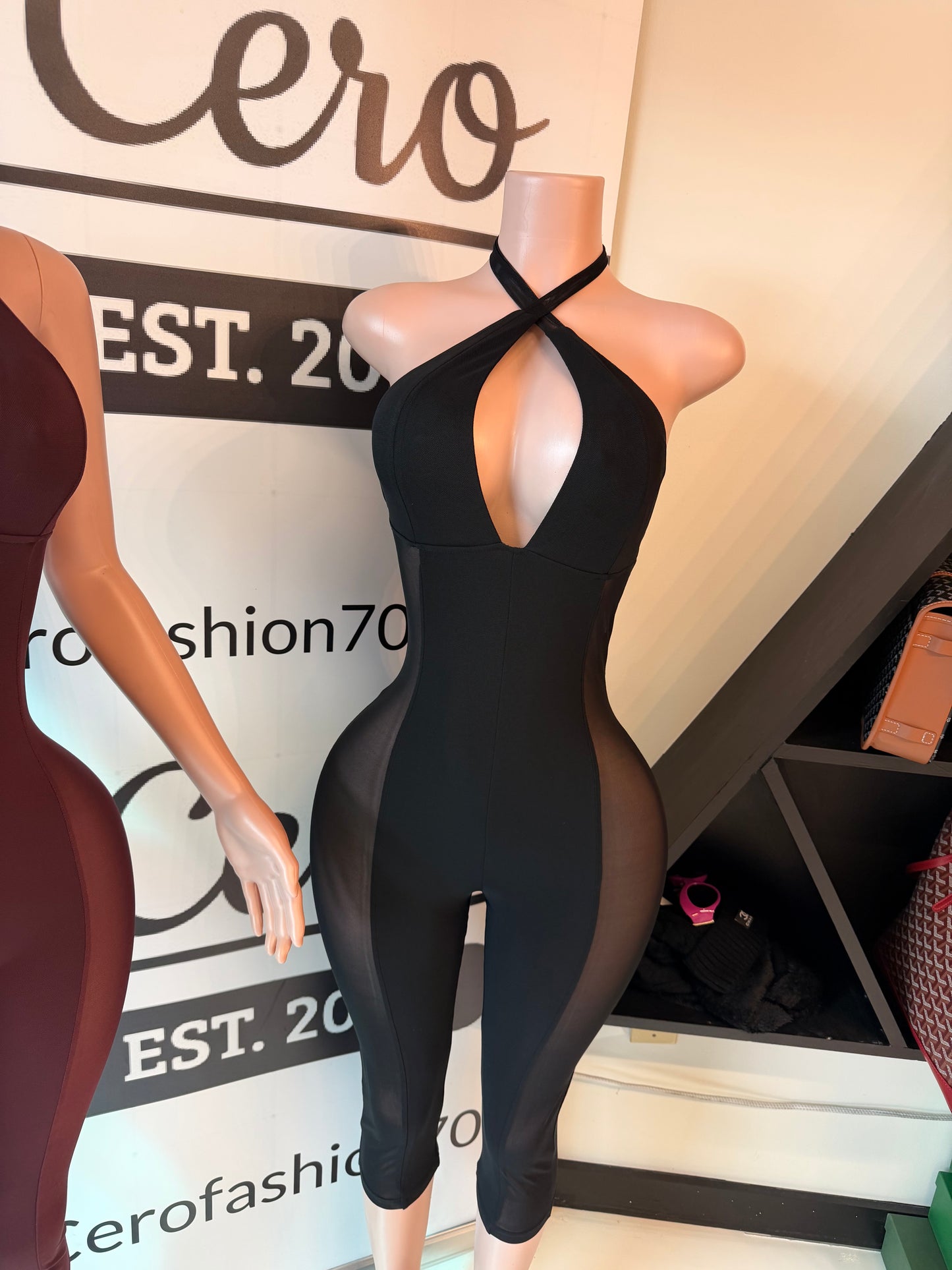 Mesh outline jumpsuit