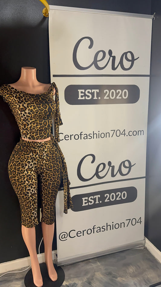 Cheetah print off shoulder set