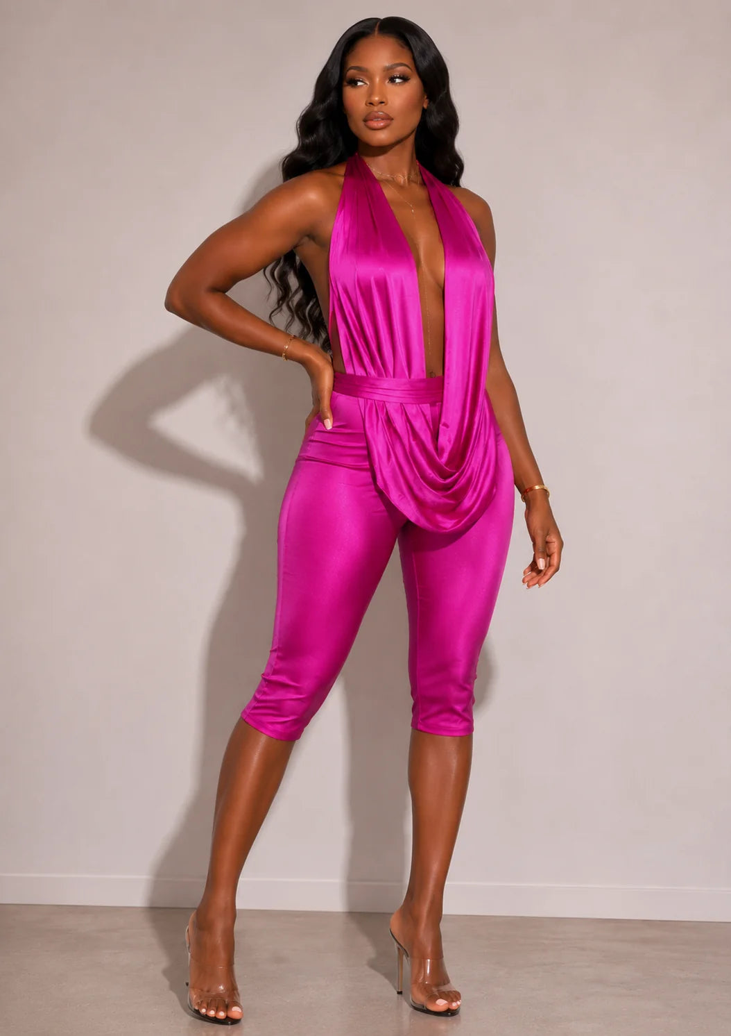 Satin capri romper