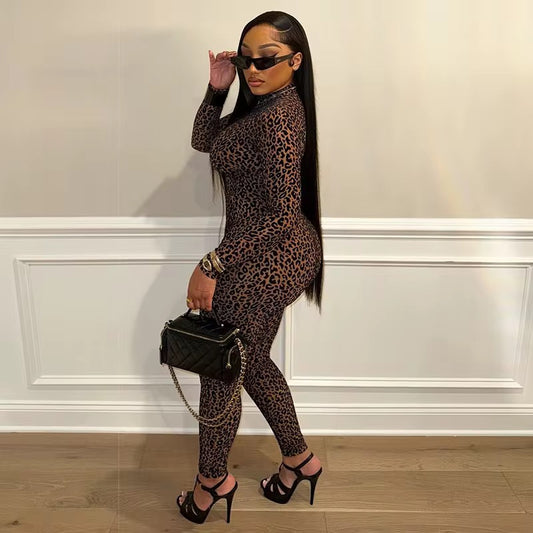Mesh cheetah jumpsuit