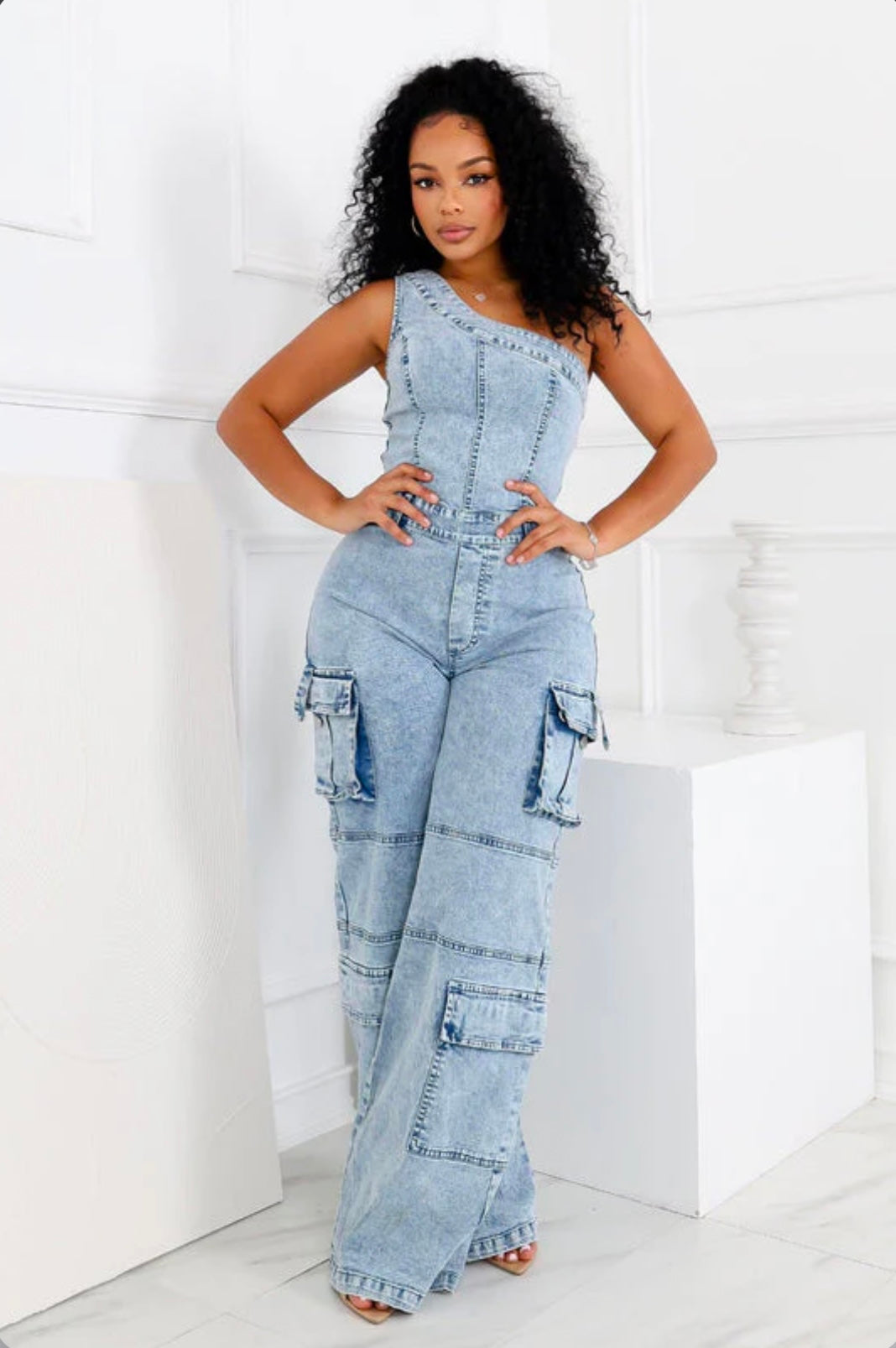 Cargo denim jumpsuit