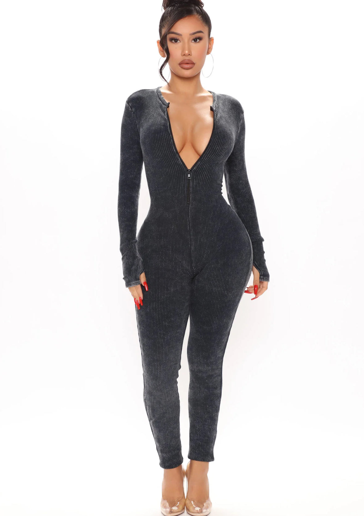 Ribbed thumb hole jumpsuit