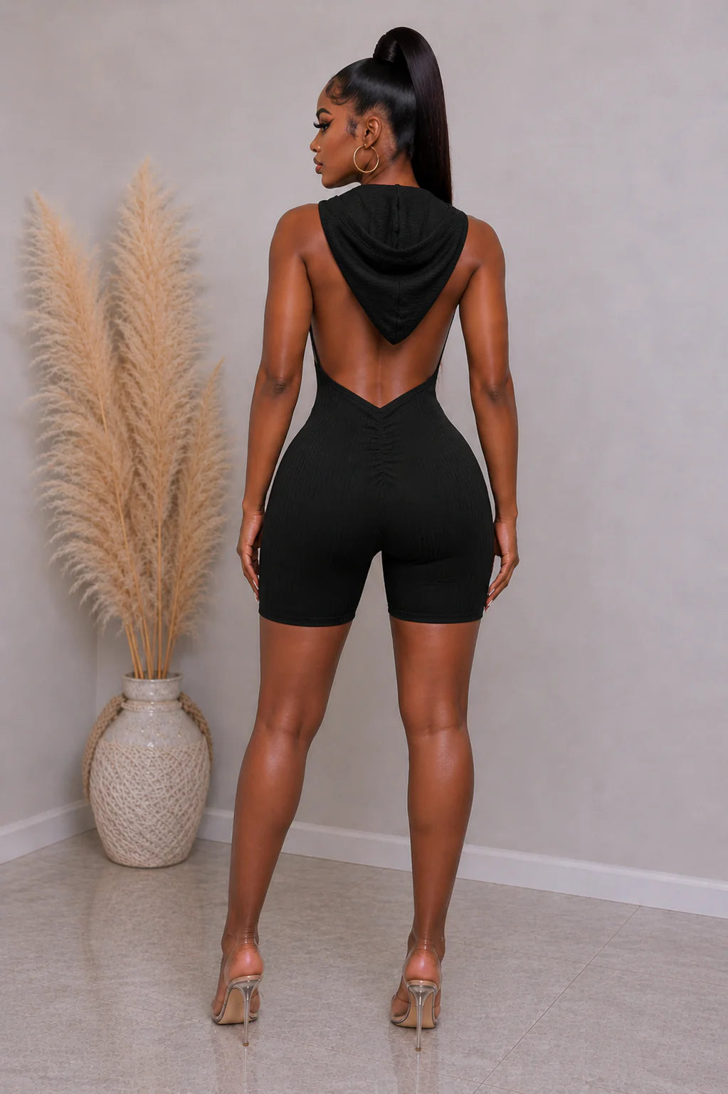 Backless hoodie romper