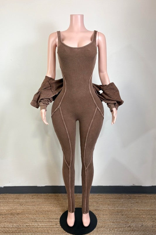 Mineral wash crop jacket and jumpsuit set