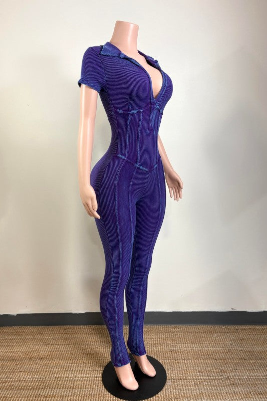 Mineral wash blueberry jumpsuit