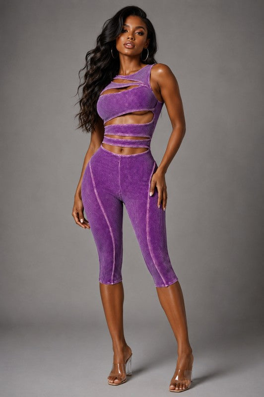 Mineral wash cut out capri romper
