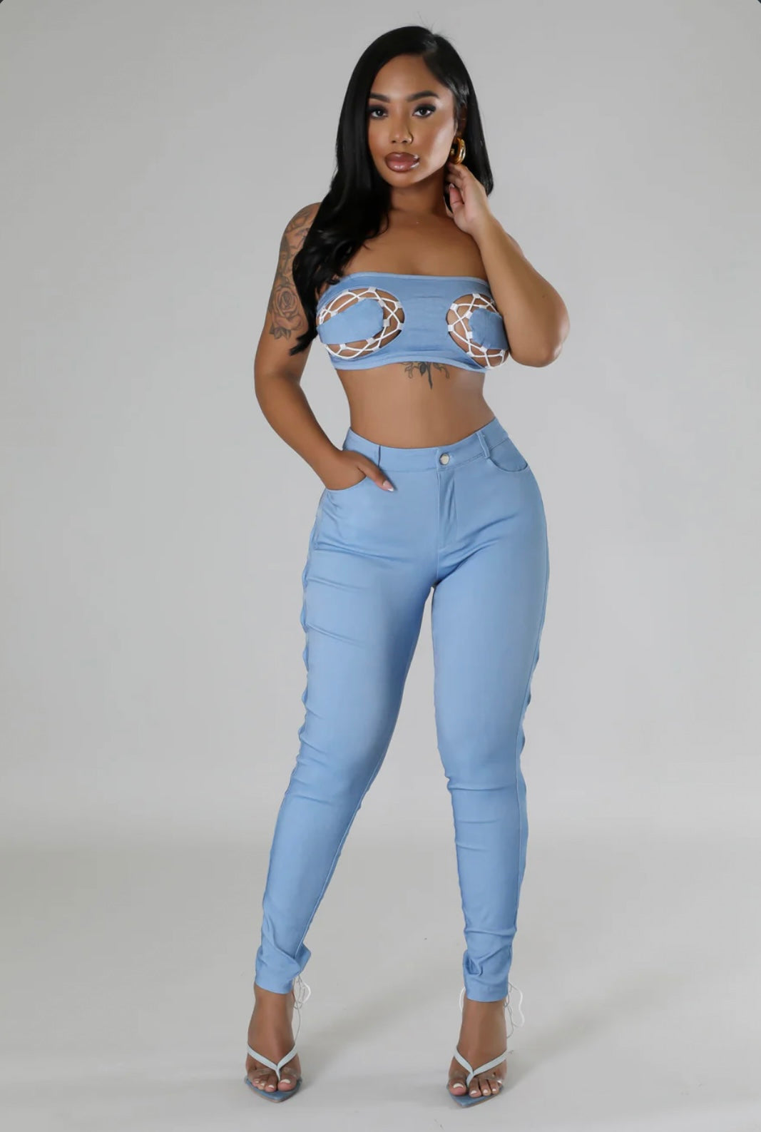 Denim lace set