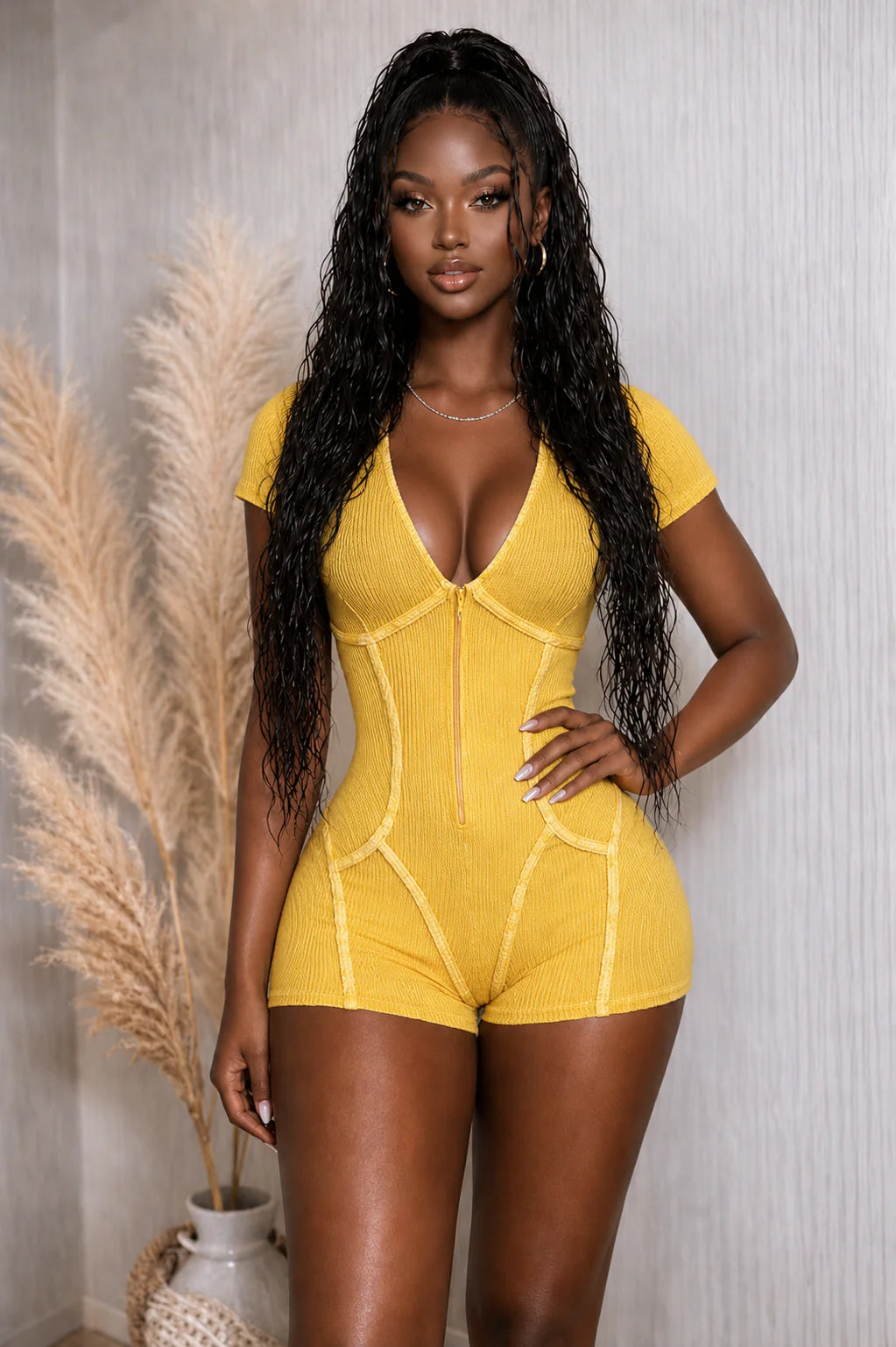 Mineral wash zipper romper