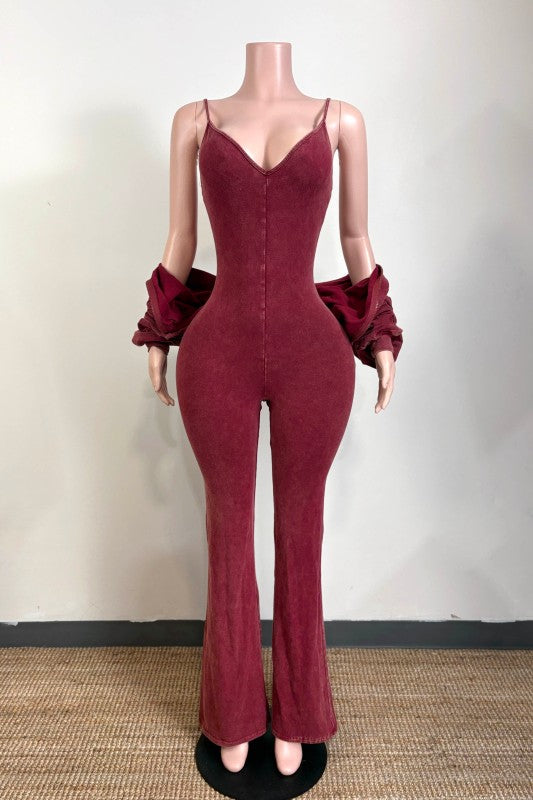 Mineral wash jacket and stack pants jumpsuit