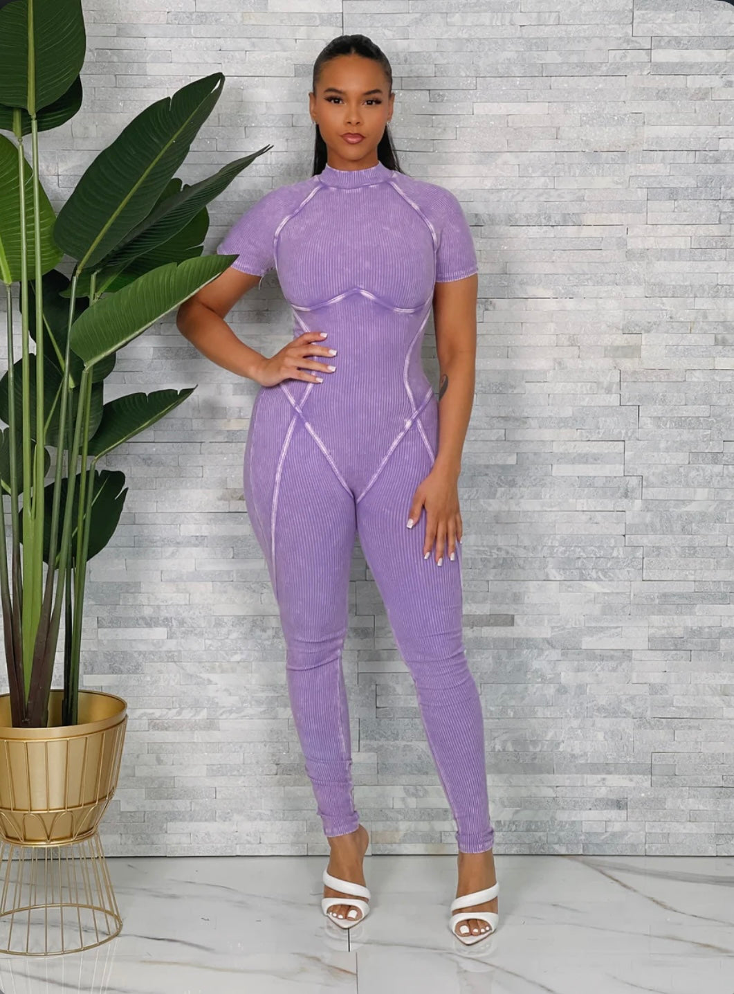 Ribbed shortsleeved jumpsuit