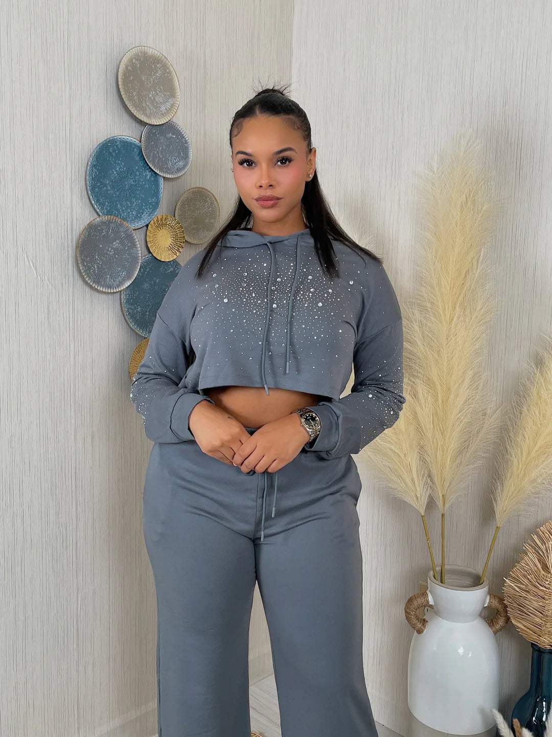 Rhinestone hoodie set