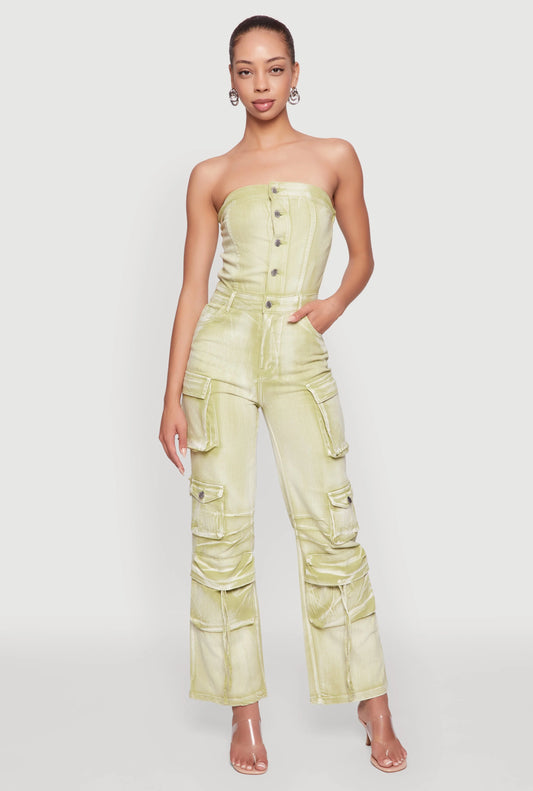 Denim washed cargo jumpsuits