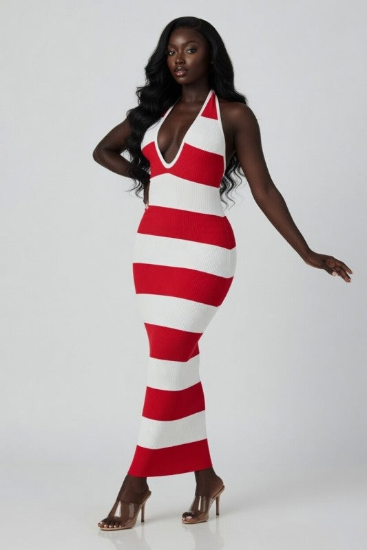 Knitted stripes maxi dress
