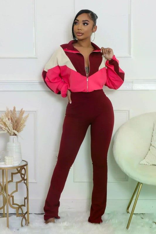 Color blocking stacked pants set
