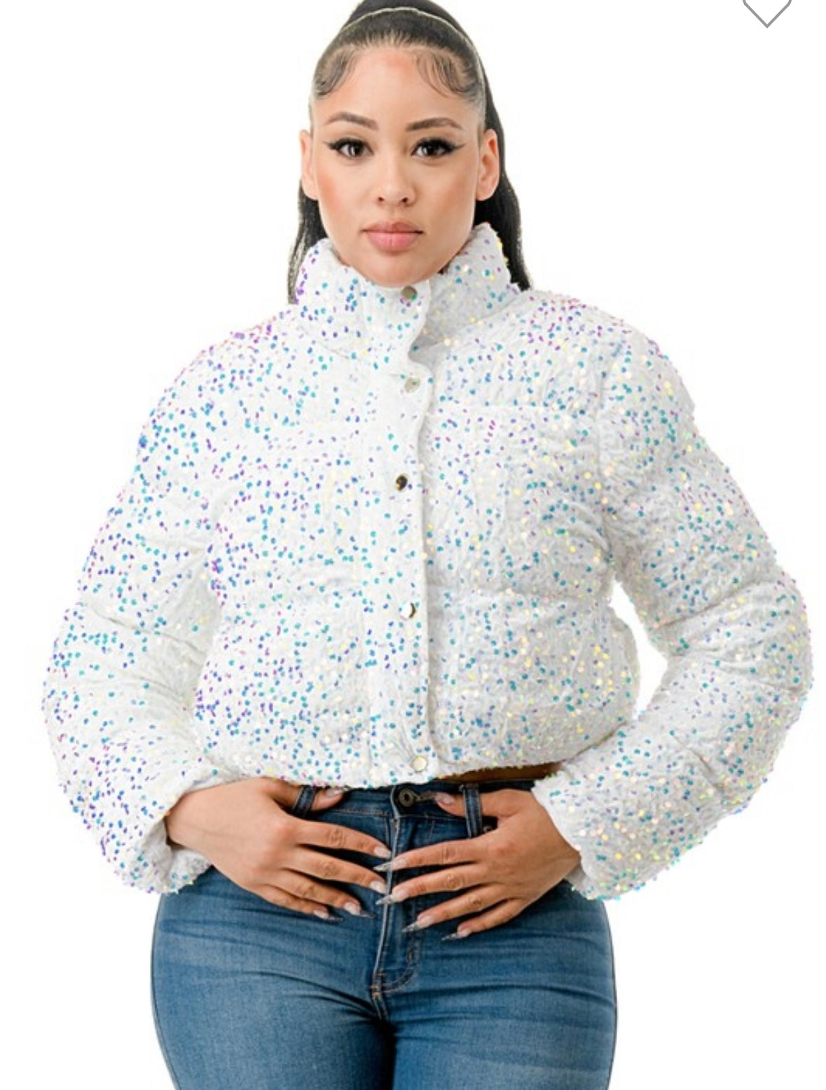 Sequin puffer coat