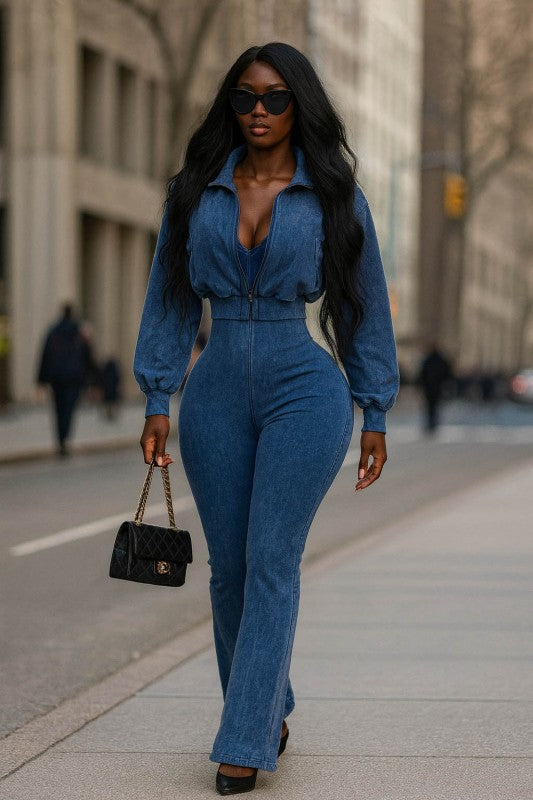 Mineral wash jacket and stack pants jumpsuit