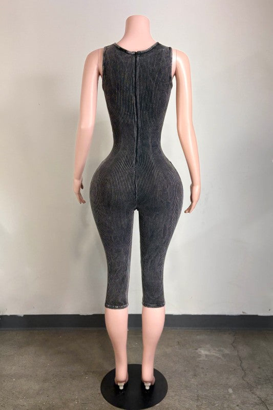 Mineral wash cut out capri romper