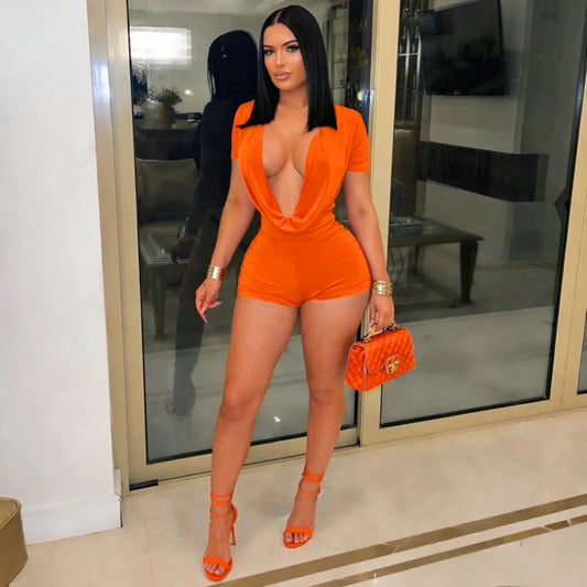 Nylon cowl neck romper