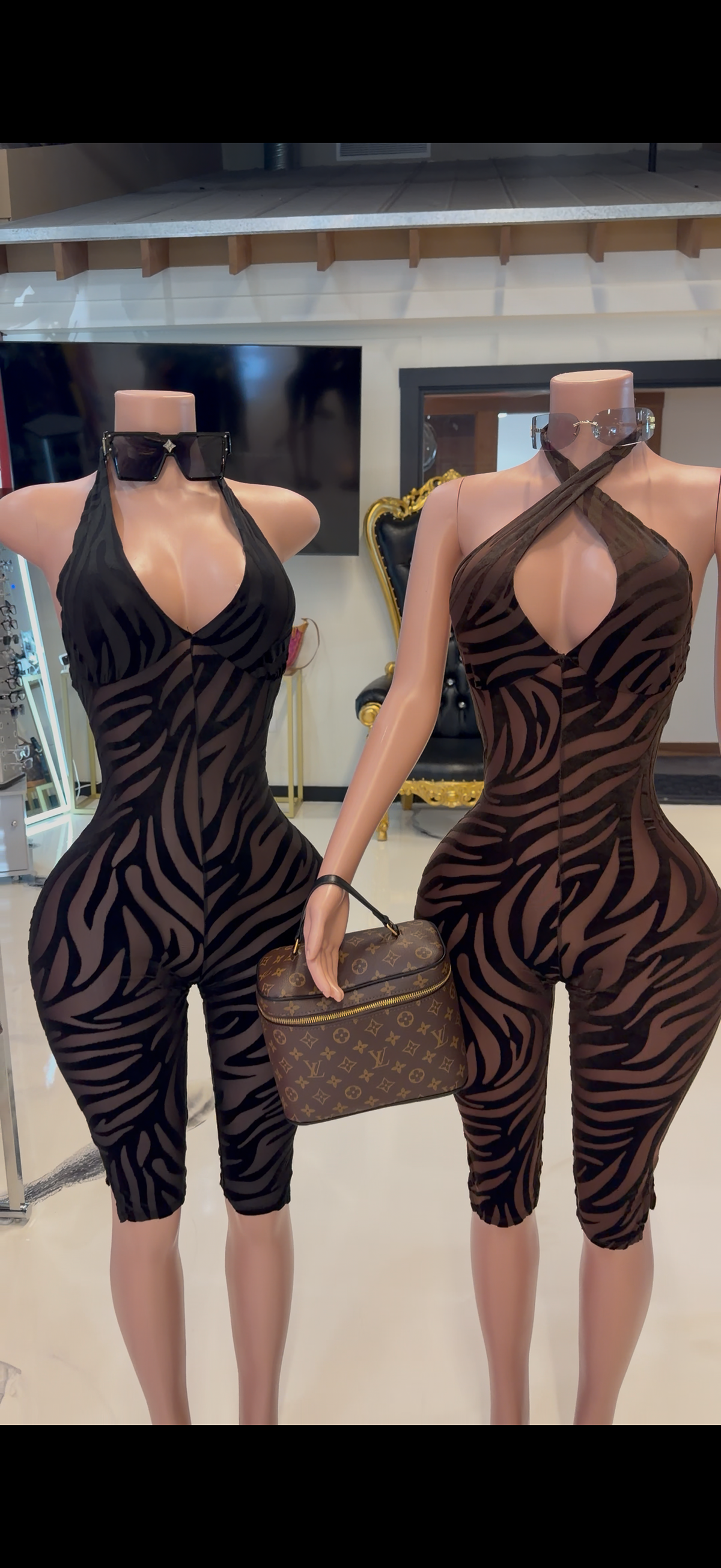 Velvet mesh tiger romper