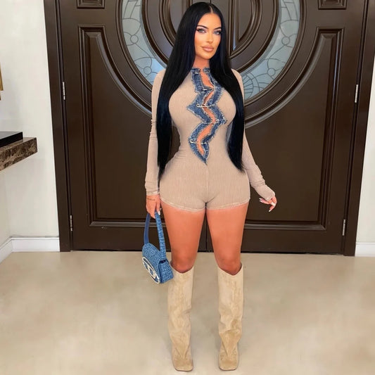 Denim mineral wash and pin romper